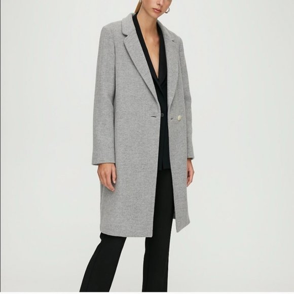 Aritzia BABATON Stedman Coat Wool Heather Light Grey Long Pea Jacket L Large - Picture 2 of 16